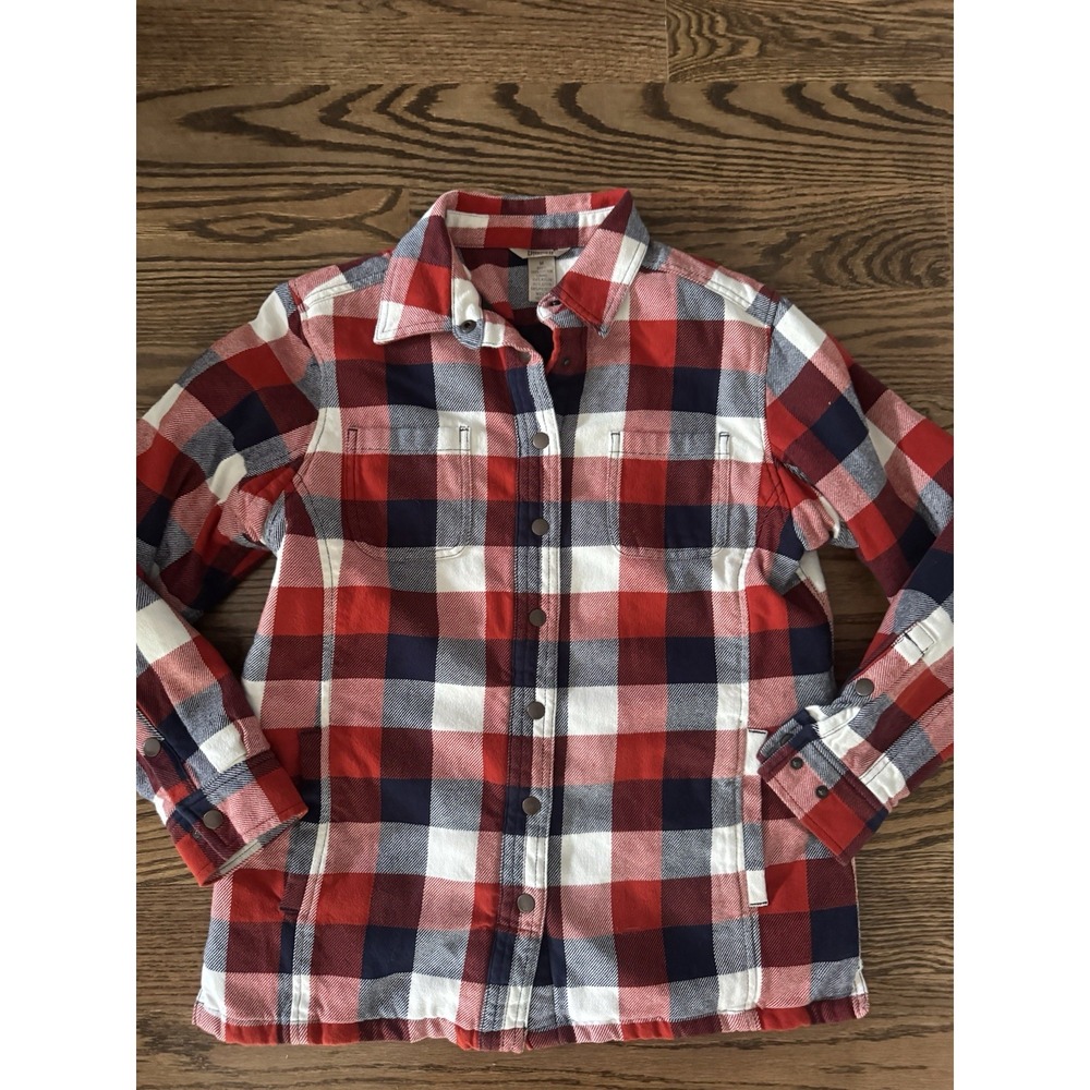 Duluth Trading Co Women's M Flannel Shirt Jacket Plaid Quilted Lined Shacket